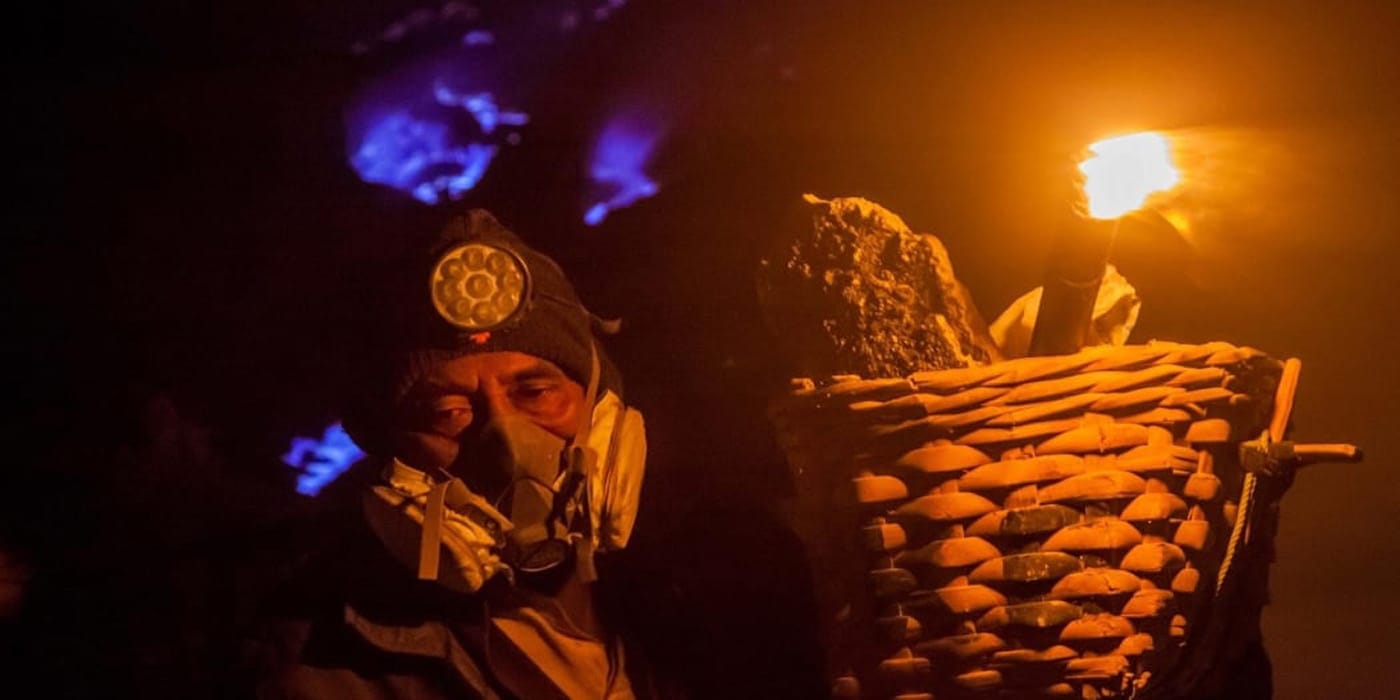 sulfur miner at blue fire ijen