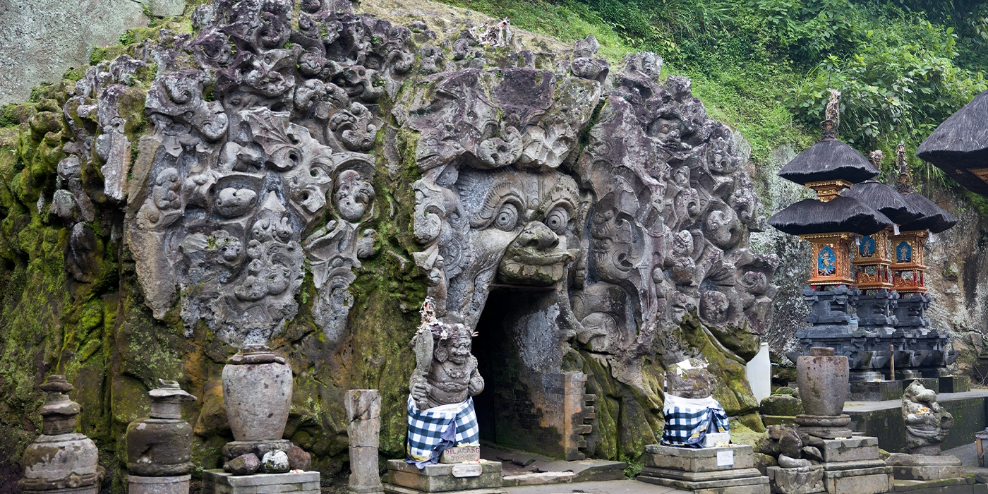 Goa Gajah ancient temple and stone carvings in Bali