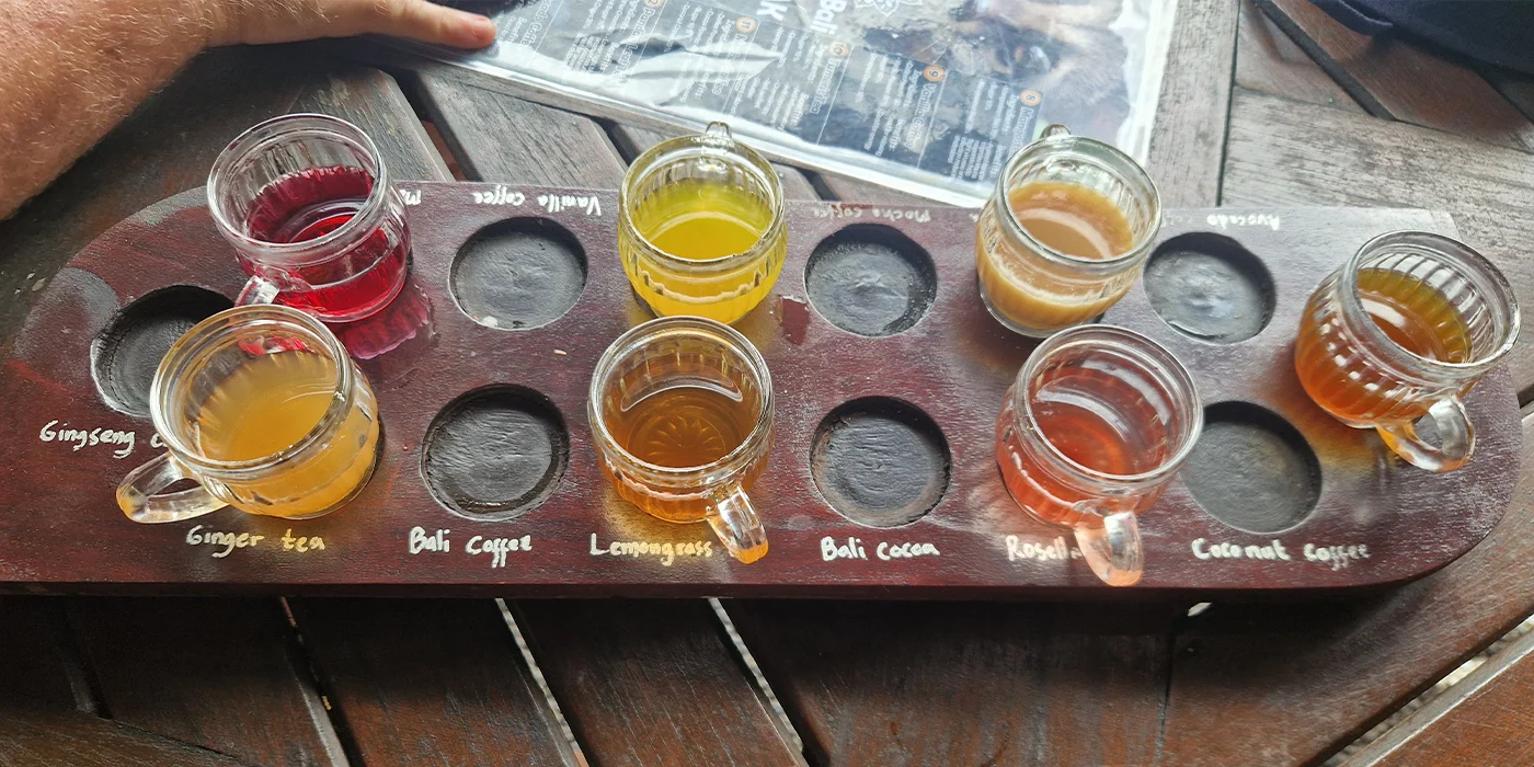 Bali coffee plantation with traditional coffee processing