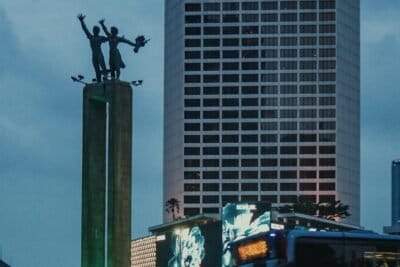 night view of hotel indonesia roundabout in jakarta
