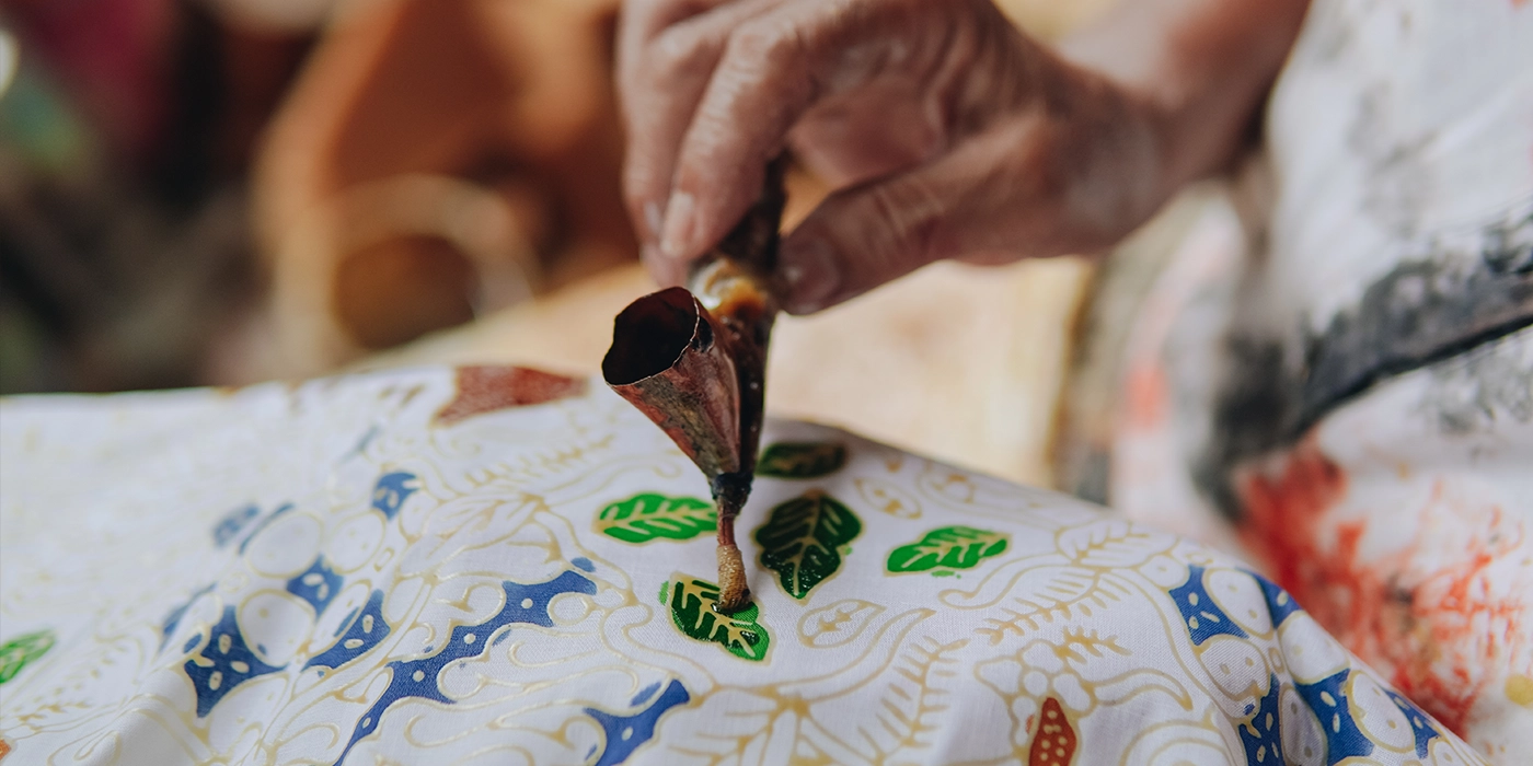 Traditional Indonesian batik fabric with intricate patterns and motifs