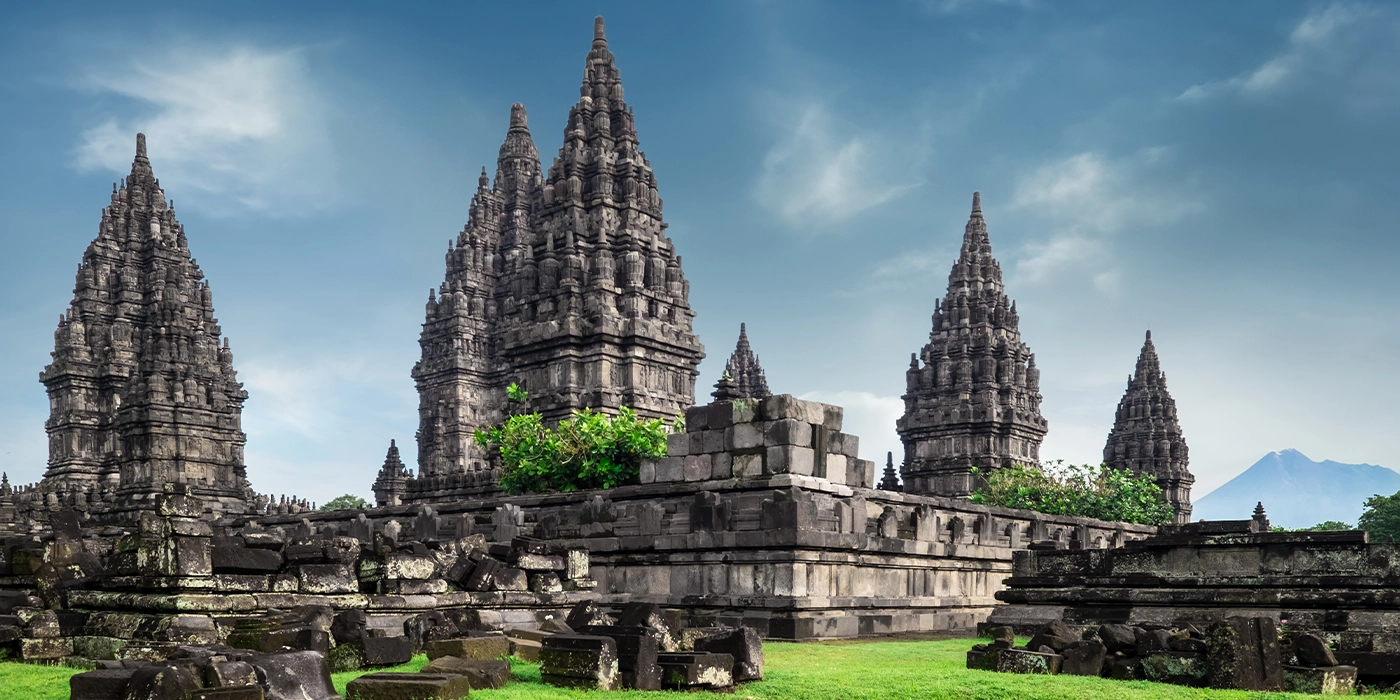Prambanan Temple complex with ancient Hindu temples in Central Java